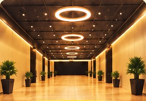 Sala Club: ampio salone con luci circolari